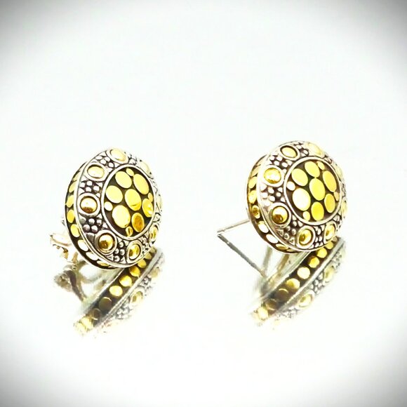 JOHN HARDY EUC Dot Collection Sterling Silver 18K Yellow Gold Stud Earrings - Picture 1 of 12